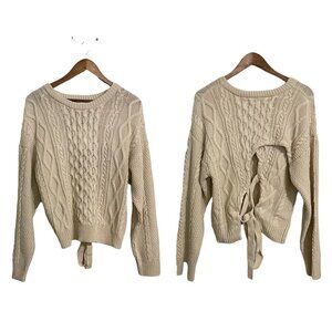 Francesca's Jun & Ivy Womens NWT Cream Cable Knit Lace Up Back Sweater Large